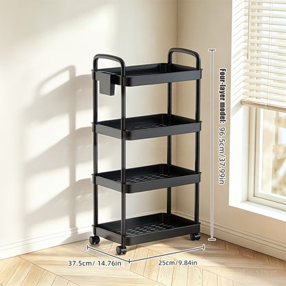 3/4/5-Tier Plastic Rolling Utility Cart with Handle, Multifunctional Storage Organizer with Plastic Shelf, Storage Cart for Kitchen, Bathroom, Living Room, Office, White