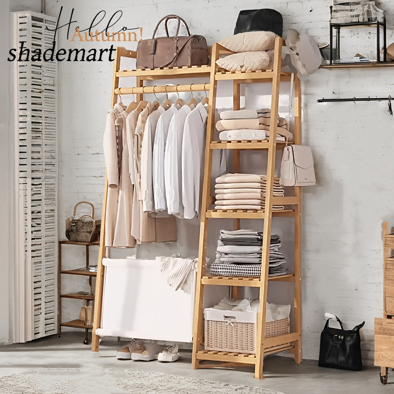 A multi capacity storage rack with brown and brown options, equipped with 5 side storage racks. A hat rack with shelves and bags is suitable for home storage, and a side hat hook is suitable for bedroom and hat room storage Specifications: with bag or wit