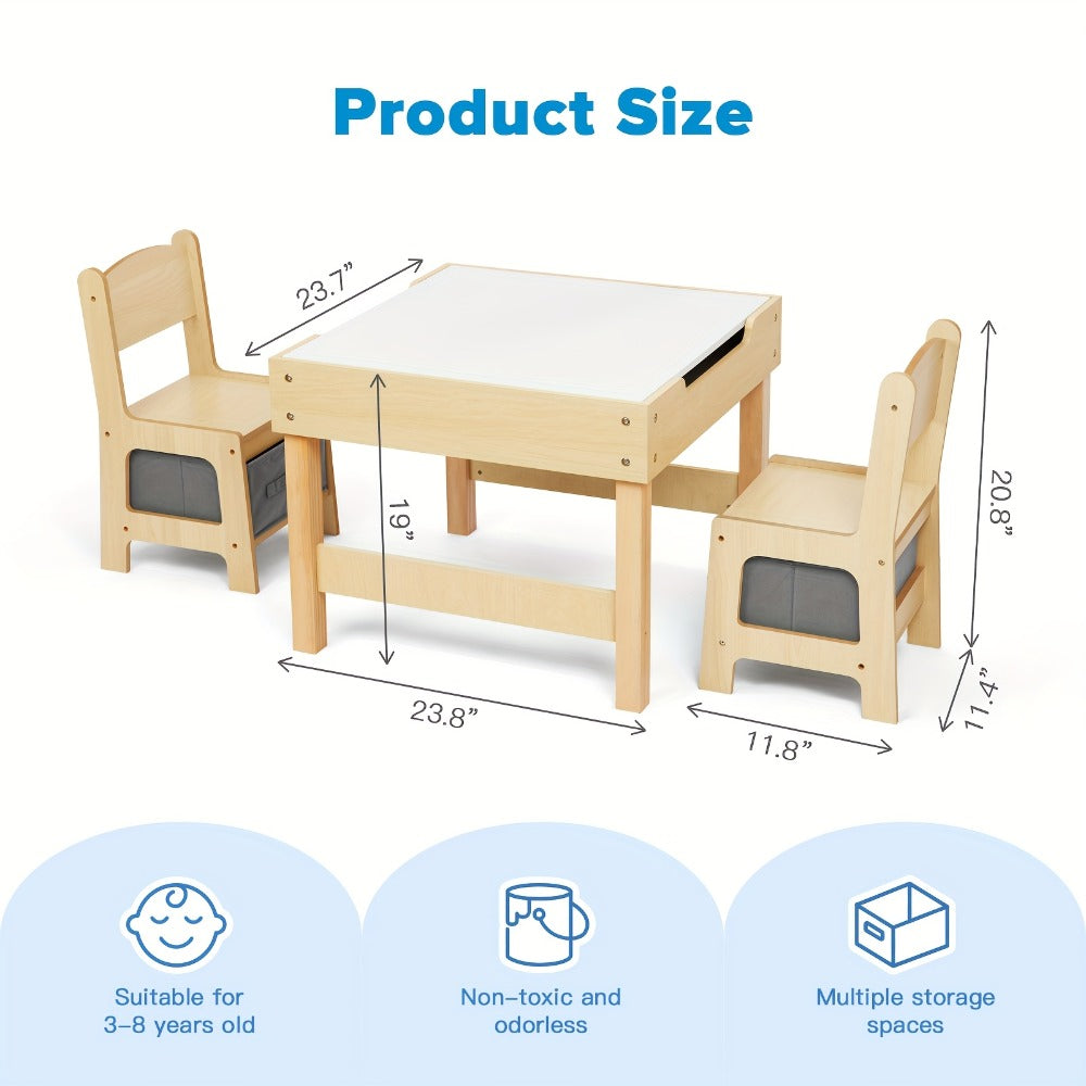 3-In-1 Table And Chair Set, Kids Table And Chairs Ages 3-7 with Versatile Tabletop And Storage Drawer, Kids Sensory Table for Home, Nursery And Playroom. Premium Gift for Boys And Girls