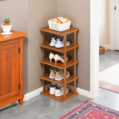 Stackable Bamboo Shoe Shelf with 3/6/9 Layers - a Vertical Organizer Ideal for Compact Areas Like Entryways, Closets, Corners, And Doorways. This Slim Shoe Storage Solution Is Perfect for Saving Space And Can Be As a Project