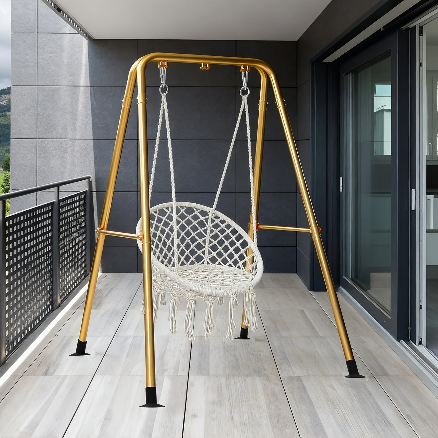 A-Shaped Hammock Chair Stand, Collapsible Swing Frame, Porch Swing Frame, Foldable Heavy-Duty Steel Hammock Stand, Holds up to 300lbs, Indoor and Outdoor Use, Stand Only, Black