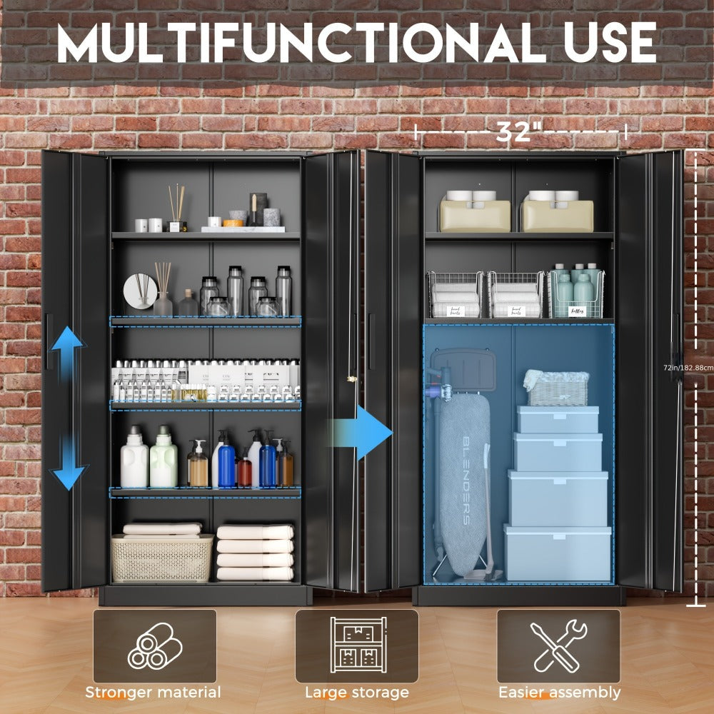 Lockable Metal Storage Cabinet 71"H with Adjustable Shelves & Locking Doors – Freestanding Steel Organizer for Garage, Gym, Home Office & School