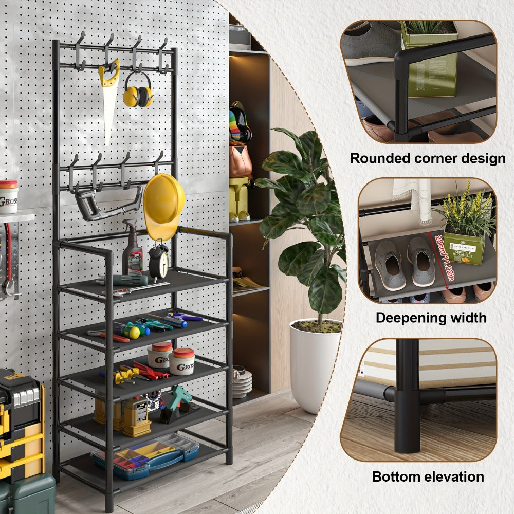 Shoe Rack with 10 Shoe Bags, Entryway Shoe Organizer & Hat Rack for Living Room Bedroom Hallway Dorm, Multi-Layer Freestanding Shoe Storage Shelf