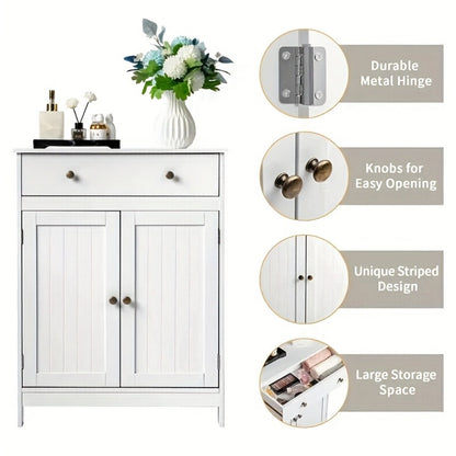 Bathroom Storage Cabinet with Double Shutter Doors Soft-Close Drawer Freestanding Bath Vanity 23.6x11.8x31.5 Inch Waterproof Moisture-Resistant Bathroom Furniture White
