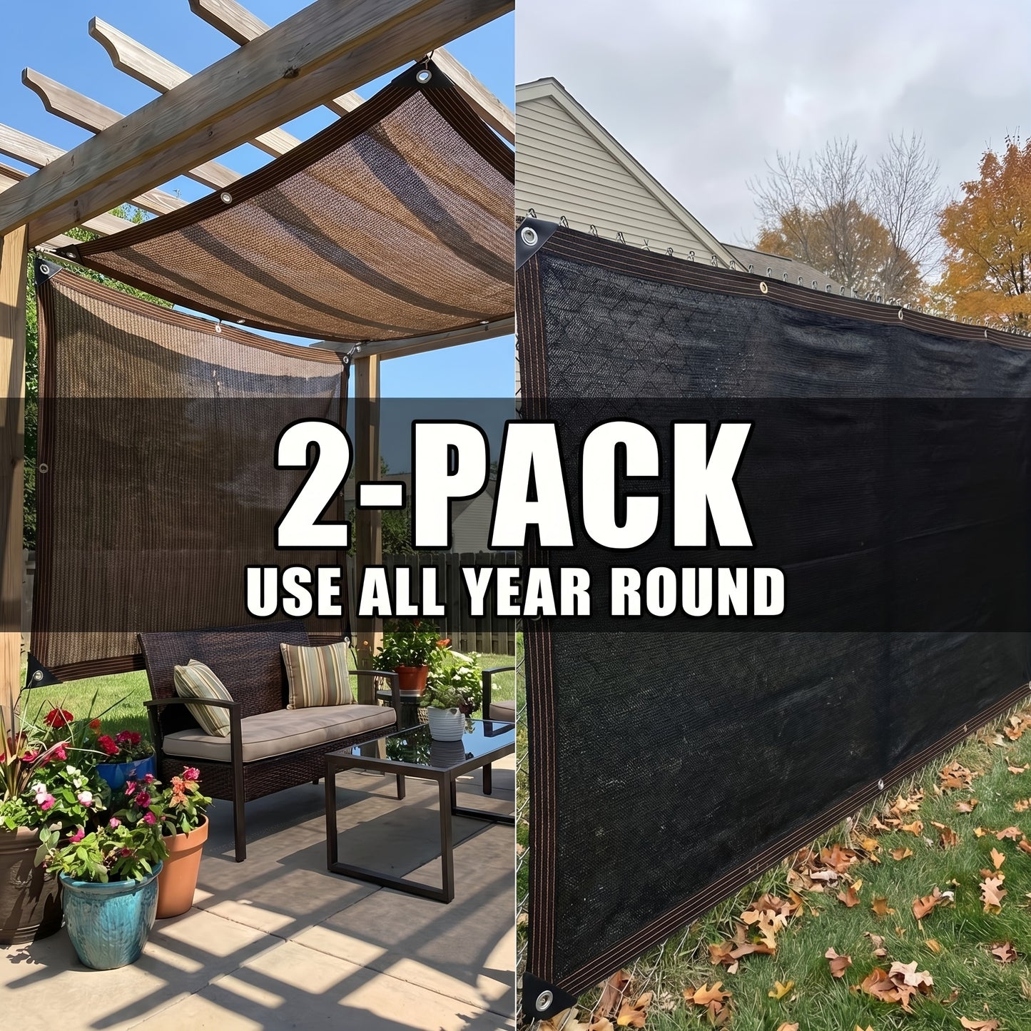 2 Pack Shade Cloth Black & Coffee Sun Shade Sail UV Block Outdoor Patio Garden Privacy Screen
