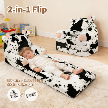 Kids Chair Plush with Removable Cover, Kids Sofa to Lounger, Kids Couch for Kids Over 18 Months, Toddler Recliners for Kids (Cow)