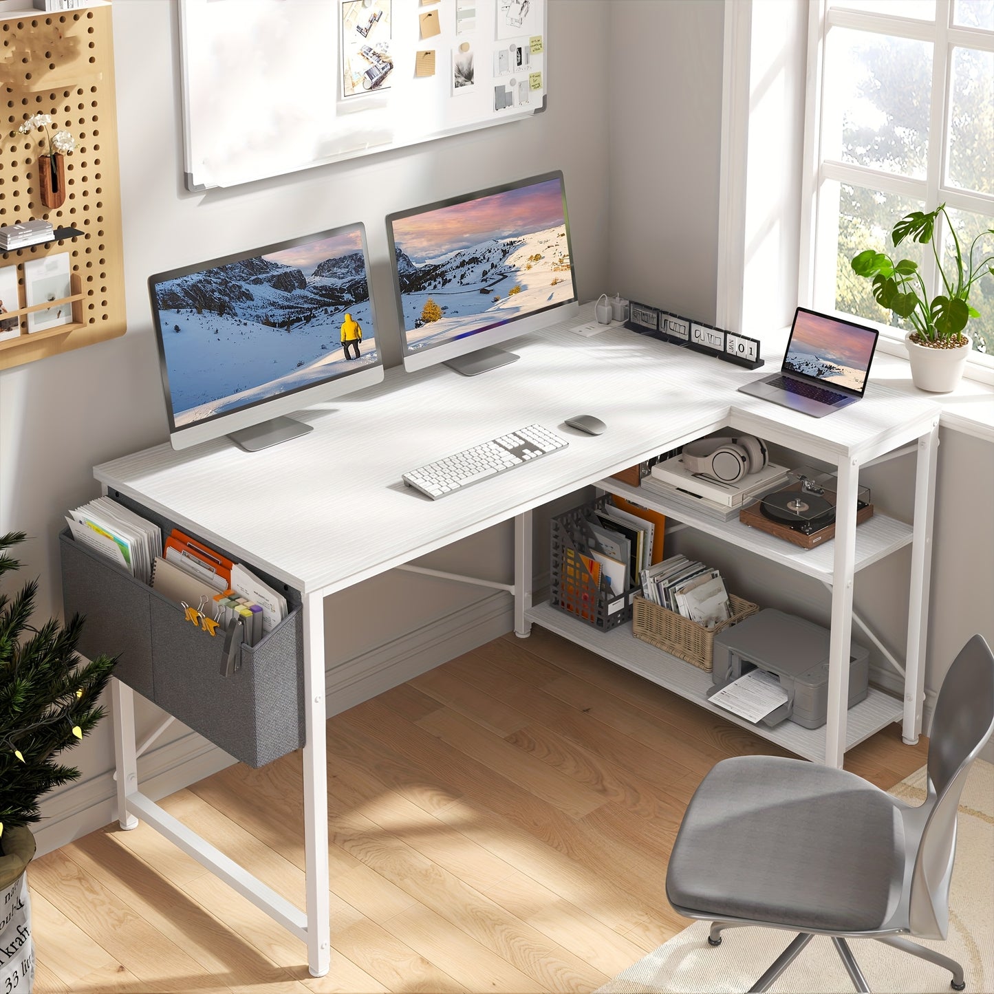 L Shaped Computer Desk with Power Outlets, Computer Desk with Storage Shelves, Home Office Corner Desk for Work, Writing Study Desk with Gaming Desk for Bedroom Office Dorm, L Shaped Desk, Desk, Desk, Computer Desk, Desk Gaming