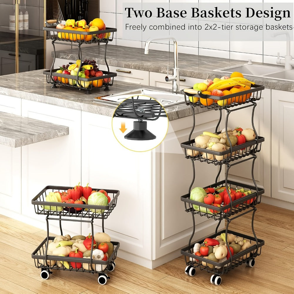 Stackable Metal Storage Cart with Wheels 4/5 Tier - Fruit Vegetable Basket Rotating Narrow Gap Corner Rack for Kitchen Pantry and Bathroom