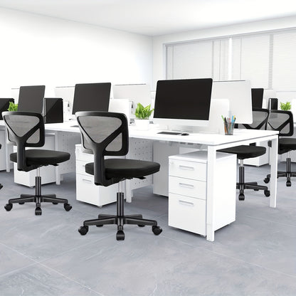 Low-Back Mesh Armless Office Chair, Swivel Rolling Computer Chair No Arms with Lumbar Support Game Computer Desk with Storage, Home Office Modern Simple Style PC Table for Youth Student Adult