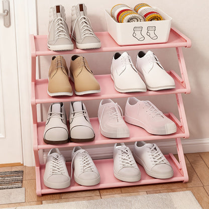 Stackable Shoe Rack 4 Tier Z-Shaped Organizer with Independent Storage Boxes, Fabric Entryway Shelf for Living Room Bedroom Closet, Black White Pink