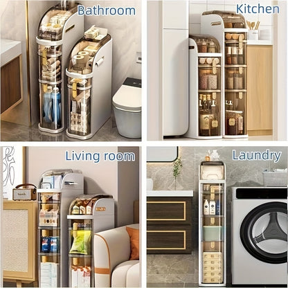 7" Narrow Tall Bathroom Floor Storage Cabinet, Freestanding Slim Storage Rack with Clear Drawers, Space Saving Storage Cabinet for Small Sapce, 3 Tier