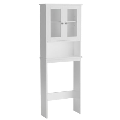 Bathroom Storage Over The Toilet, Bathroom Cabinet Organizer with Adjustable Shelves And Double Glass Doors, Wood Bathroom Space Saver