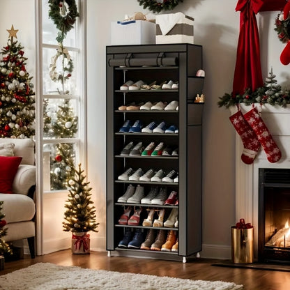 Large Shoe Rack Organizer 27-35 Pairs Multi-Layer Storage with Non-Woven Cover & Metal Frame, Space-Saving Shoe Cabinet for Entryway Bedroom Living Room Closet, Gray 5 Layers