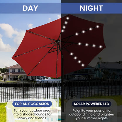 10ft Solar Patio Umbrella, With 32 LED Lights, Outdoor Market Table Umbrella, With Tiltable Buttons, UPF50 UV Protection, Heavy-Duty 8 Umbrella Bone Structure For Garden, Poolside, Decks, Backyards