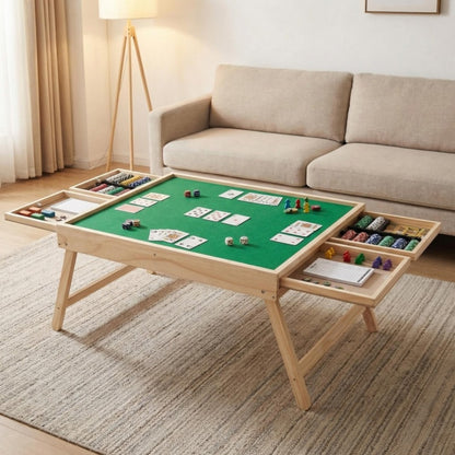Foldable Multifunctional Game Table with Drawer Storage, Non-Slip Puzzle & Board Game Table for Home Office Camping, Space-Saving Portable Folding Table in Green