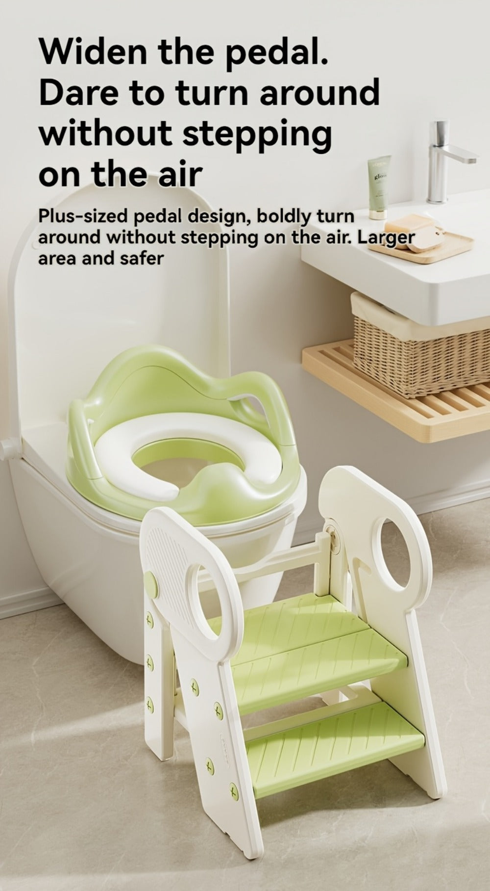 Kids Step Stool for Bathroom Sink & Toilet Potty Training, Adjustable 3-Step Toddler Stool with Handles & Non-Slip Surface, Learning Helper Tower for Kitchen Counter, Grey Coffee Green