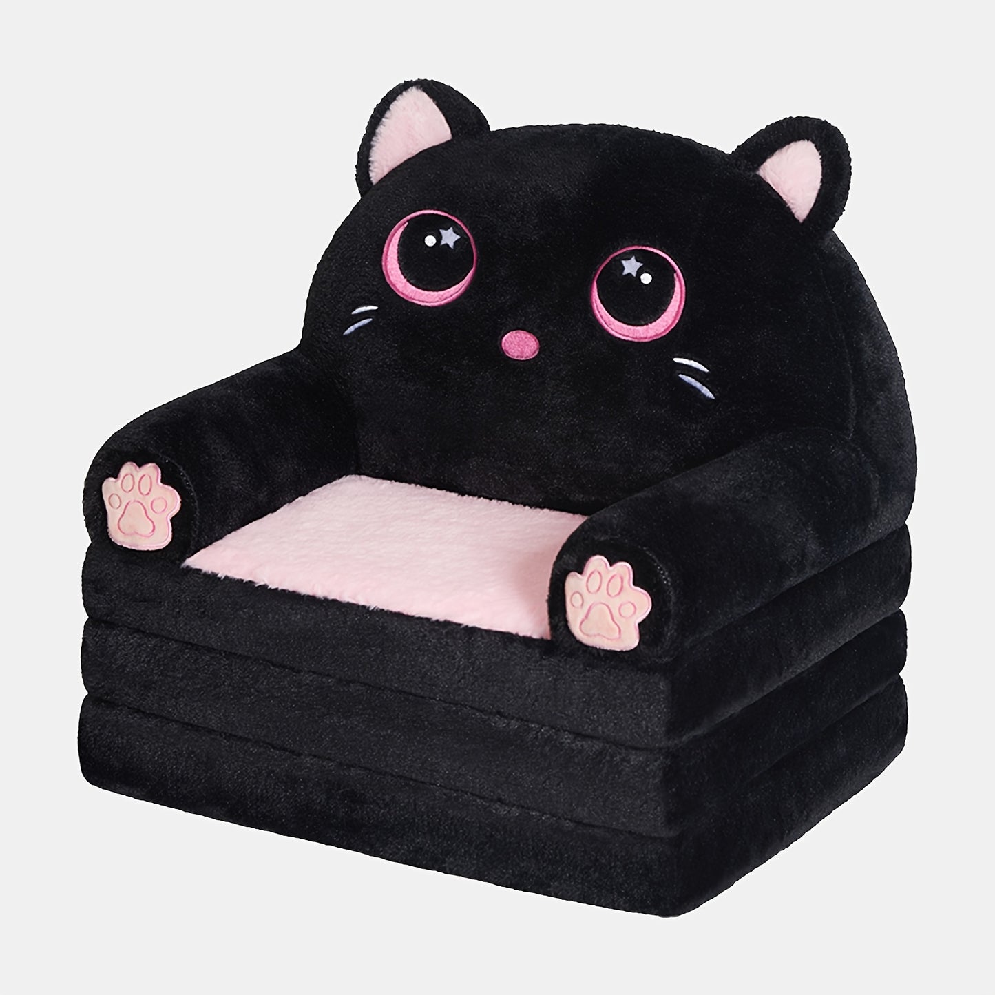 Cute Teddy Bear Kids Foldable Sofa 2-In-1 Fold Out Couch Soft Polar Fleece Chair High-Density Foam PP Cotton Lounger for Playroom Boys Girls Room Decor