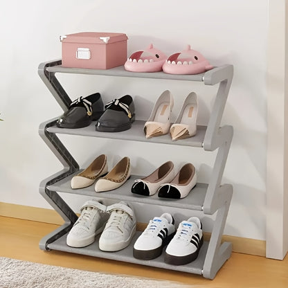 Heavy-Duty Pink 4-Tier Shoe Rack - Space-Saving Z-Shaped Shoe Organizer with Sturdy Metal/Plastic Construction, Freestanding Entryway, Dorm, Living Room, Hallway Storage - Easy Assembly, No Tools Needed, for Home, Office