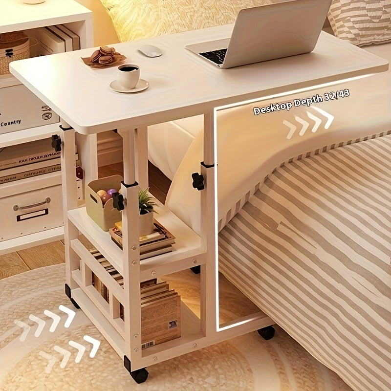 1 Movable Multifunctional Computer Desk, Home Bedroom Bedside Table Computer Desk, Bedroom, Living Room Dormitory, Lazy And Simple Student Writing Desk, Movable And Adjustable Height Laptop Desk, 360 Degree Rotating Wheels, Perfect Birthday Gift.