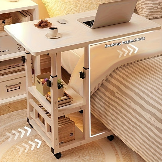 1 Movable Multifunctional Computer Desk, Home Bedroom Bedside Table Computer Desk, Bedroom, Living Room Dormitory, Lazy And Simple Student Writing Desk, Movable And Adjustable Height Laptop Desk, 360 Degree Rotating Wheels, Perfect Birthday Gift.