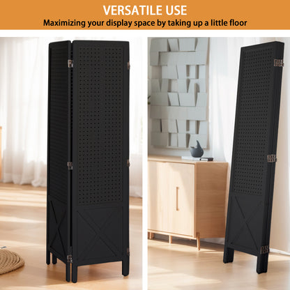 VINGLI 60''H Freestanding Pegboard, Wood Room Divider Display Board Organizer with Support Feet, Folding Privacy Screen Partition Space Separator for Craft Shows Events Retail