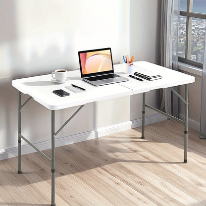 Folding Table 2.5/4/6 FT Portable Heavy Duty Plastic Fold-in-Half Utility Table, Adjustable Height with Carrying Handle for Indoor Outdoor Camping Party Picnic Dining, White & Black