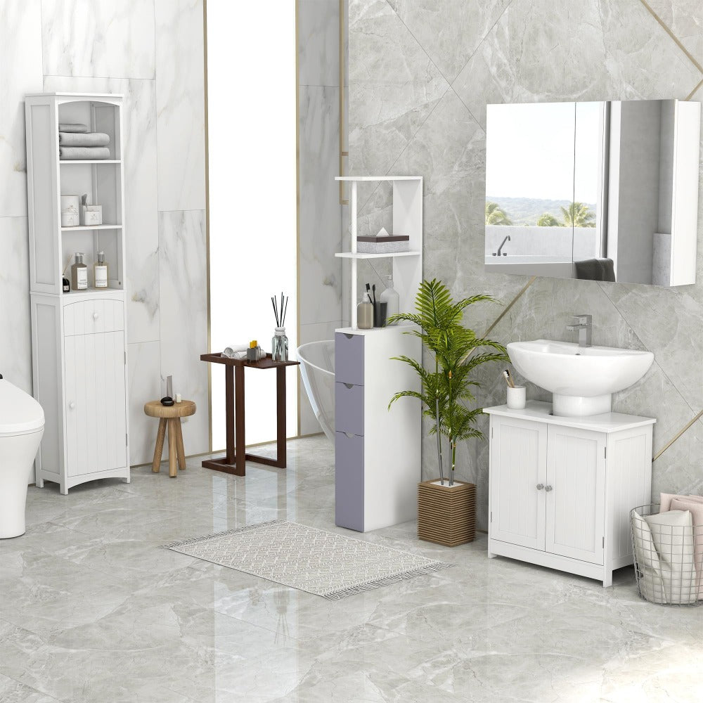 Under Sink Bathroom Cabinet with 2 Doors and Shelf White, Pedestal Sink Vanity Storage Organizer for Bathroom Toiletries & Cleaning Supplies