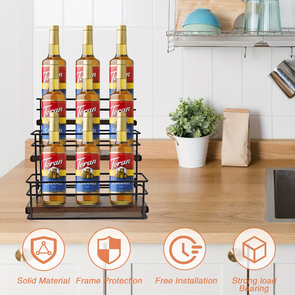 3-Tier Bottle Organizer Rack for Coffee Bar - Countertop Syrup Holder, Liquor Display Stand, No Assembly Required, Kitchen Storage Shelf