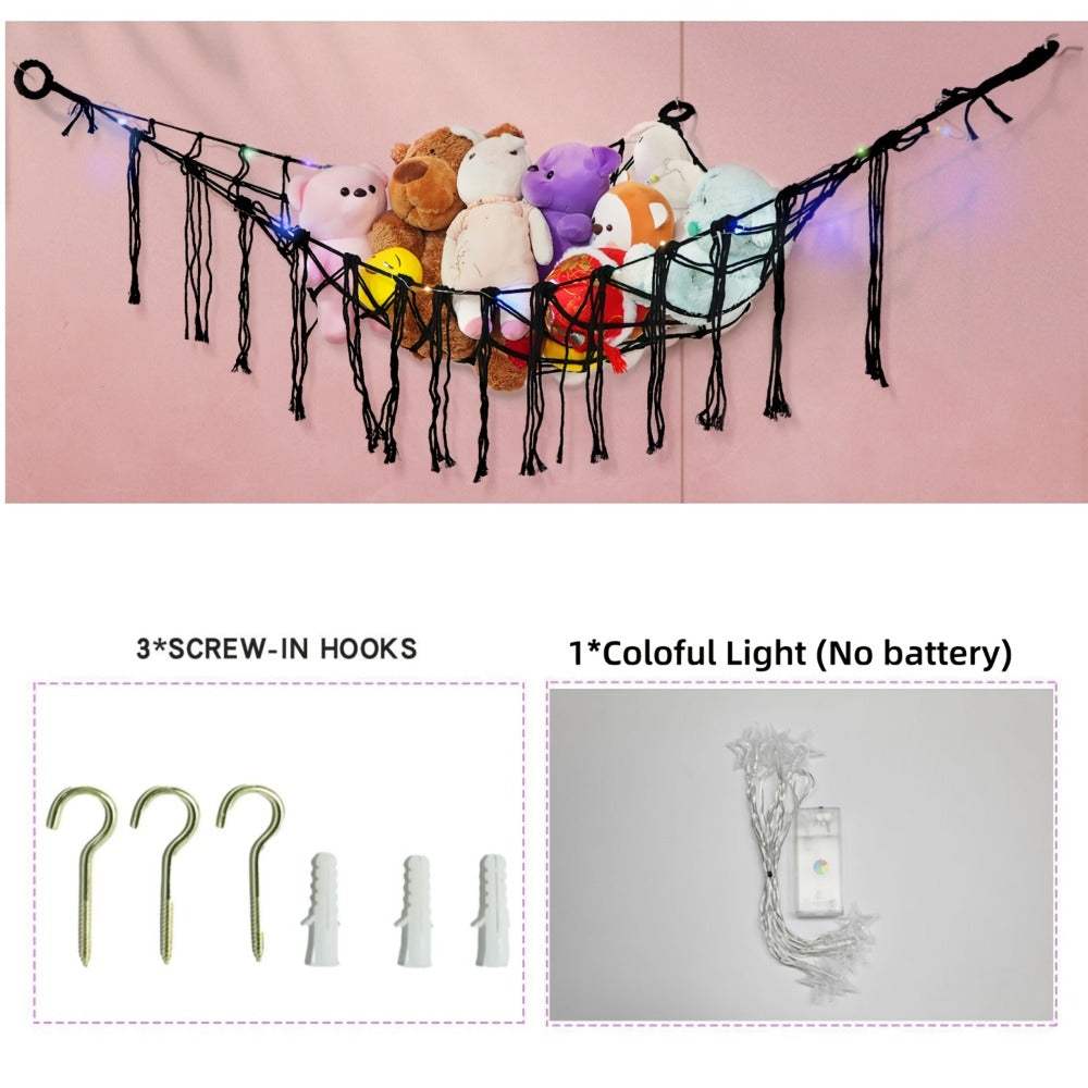 A Large Stuffed Storage Hammock With Lights, Suitable For Storing Unused Stuffed And Indoor Storage, As Well As Small Items For Halloween, Christmas, Easter, And Thanksgiving.