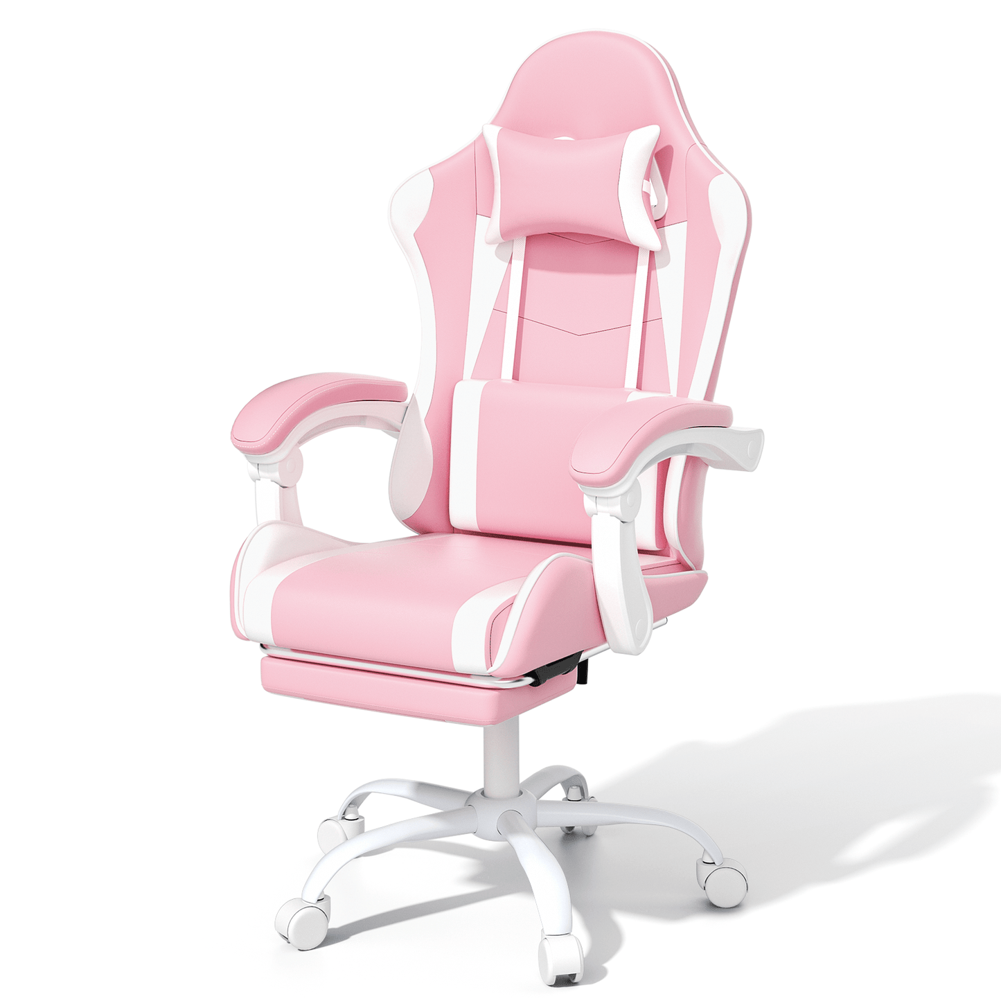 Ergonomic Gaming Chair with Retractable Footrest & Detachable Lumbar Support 360 Degree Swivel Racing Style PU Leather Computer Gaming Chair with Headrest for Home Bedroom Office