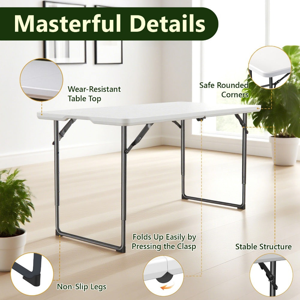 Folding Table with Metal Legs Sturdy Plastic Tabletop Easy Clean for Camping Outdoor Events Family Meals Indoor 2.5FT 4FT 5FT 6FT Black White Pink Khaki