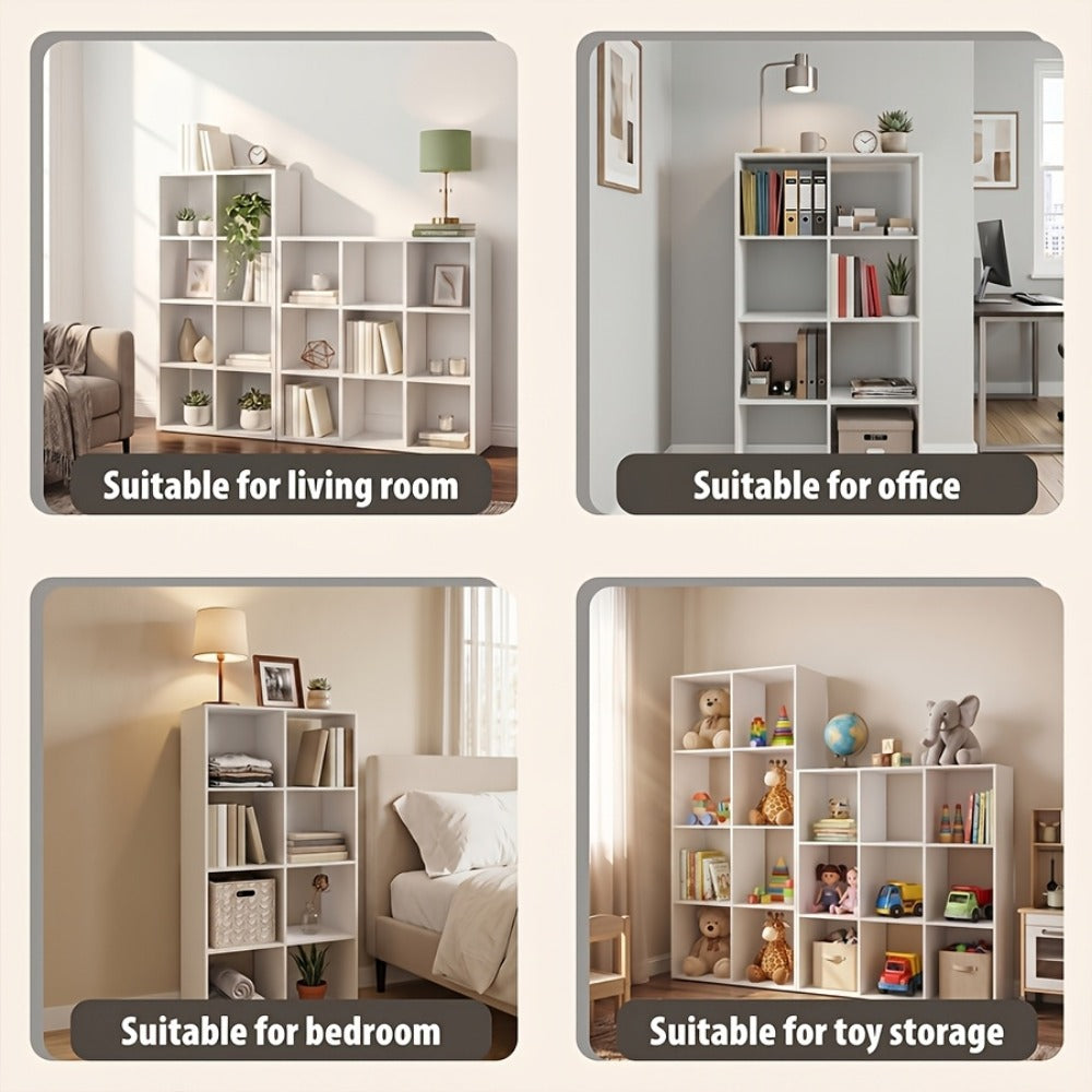 Cube Storage Bookshelf 2 3 4 6 8 9 Cube Open Display Cabinet Thick Frame Floor Standing Bookcase with Anti-Tip Kit for Living Room Bedroom Study, 4 Colors
