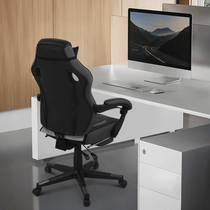 Ergonomic Gaming Chair with Retractable Footrest & Detachable Lumbar Support 360 Degree Swivel Racing Style PU Leather Computer Gaming Chair with Headrest for Home Bedroom Office