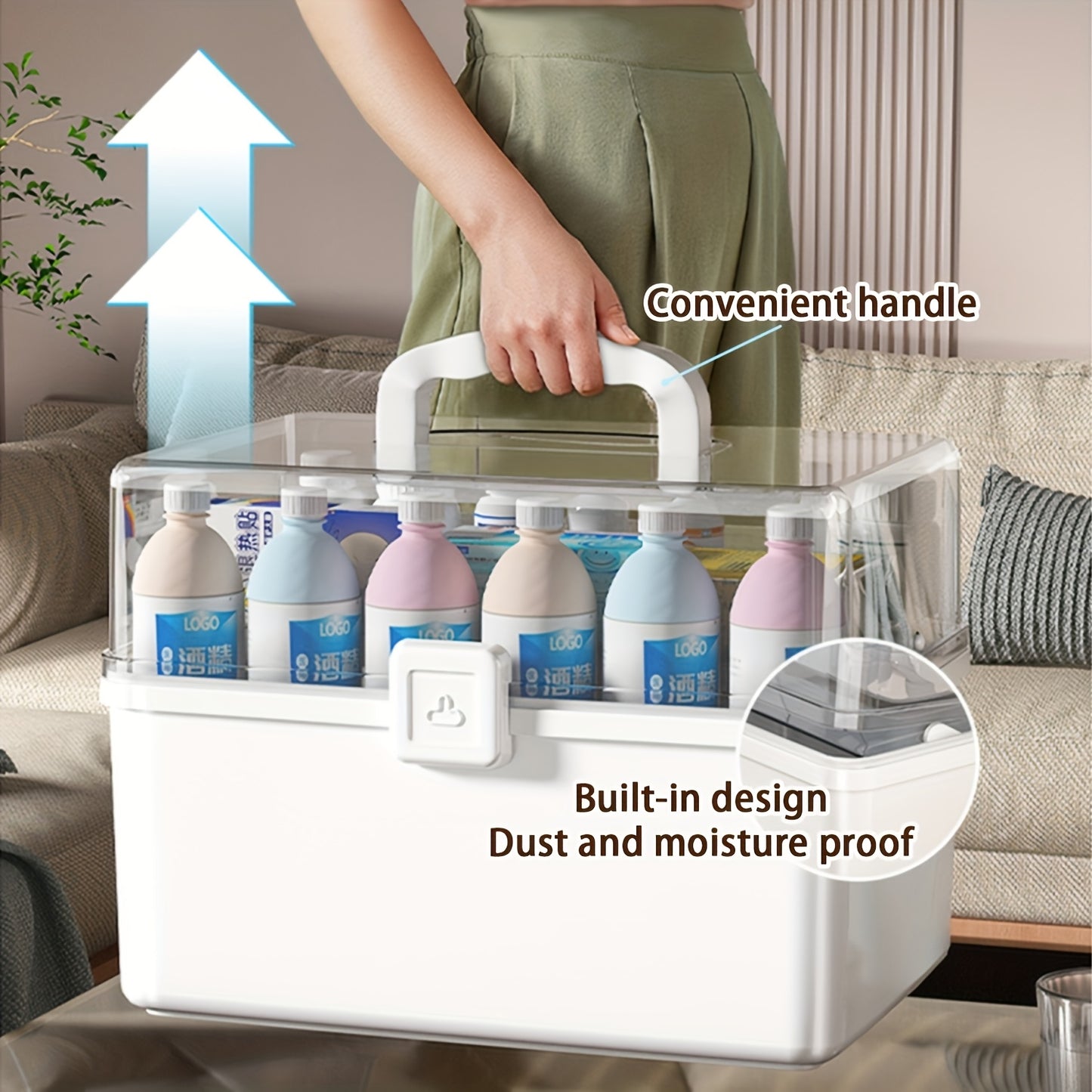 Large-Capacity Multi-Tier Medication & First Aid - Plastic Medicine Chest with Freestanding, Suitable for Home Organization, Emergency Box for Medicines,, Small Tools, Polypropylene