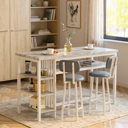 3-Piece Counter Height Dining Table Set with Faux Leather Bar Stools & Storage Shelves - Modern Farmhouse Breakfast Nook Set for Small Spaces, MDF Top & Metal Frame
