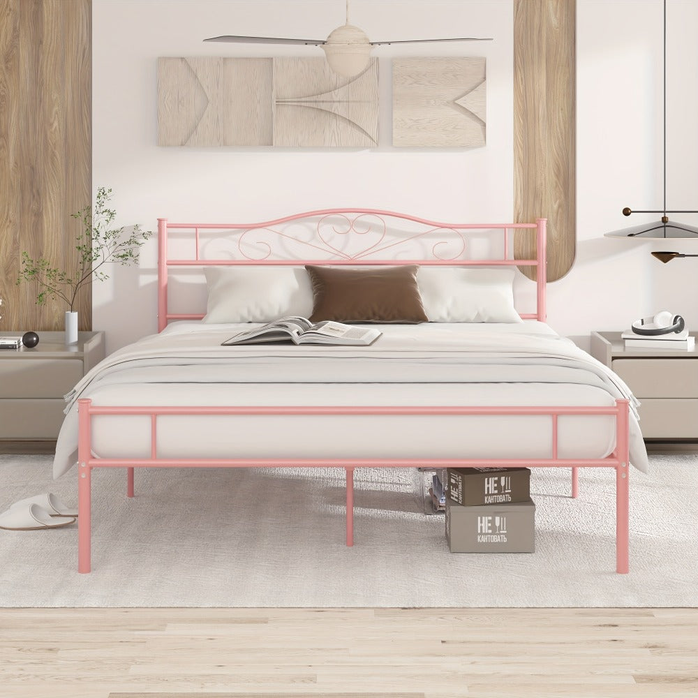 Metal Platform Bed Frame with Headboard and Footboard Steel Slat Support No Box Spring Needed Noise Free - Twin Full Queen Sizes for Bedroom Guest Room Dorm | Black White Gold Pink