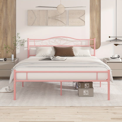 Metal Platform Bed Frame with Headboard and Footboard Steel Slat Support No Box Spring Needed Noise Free - Twin Full Queen Sizes for Bedroom Guest Room Dorm | Black White Gold Pink