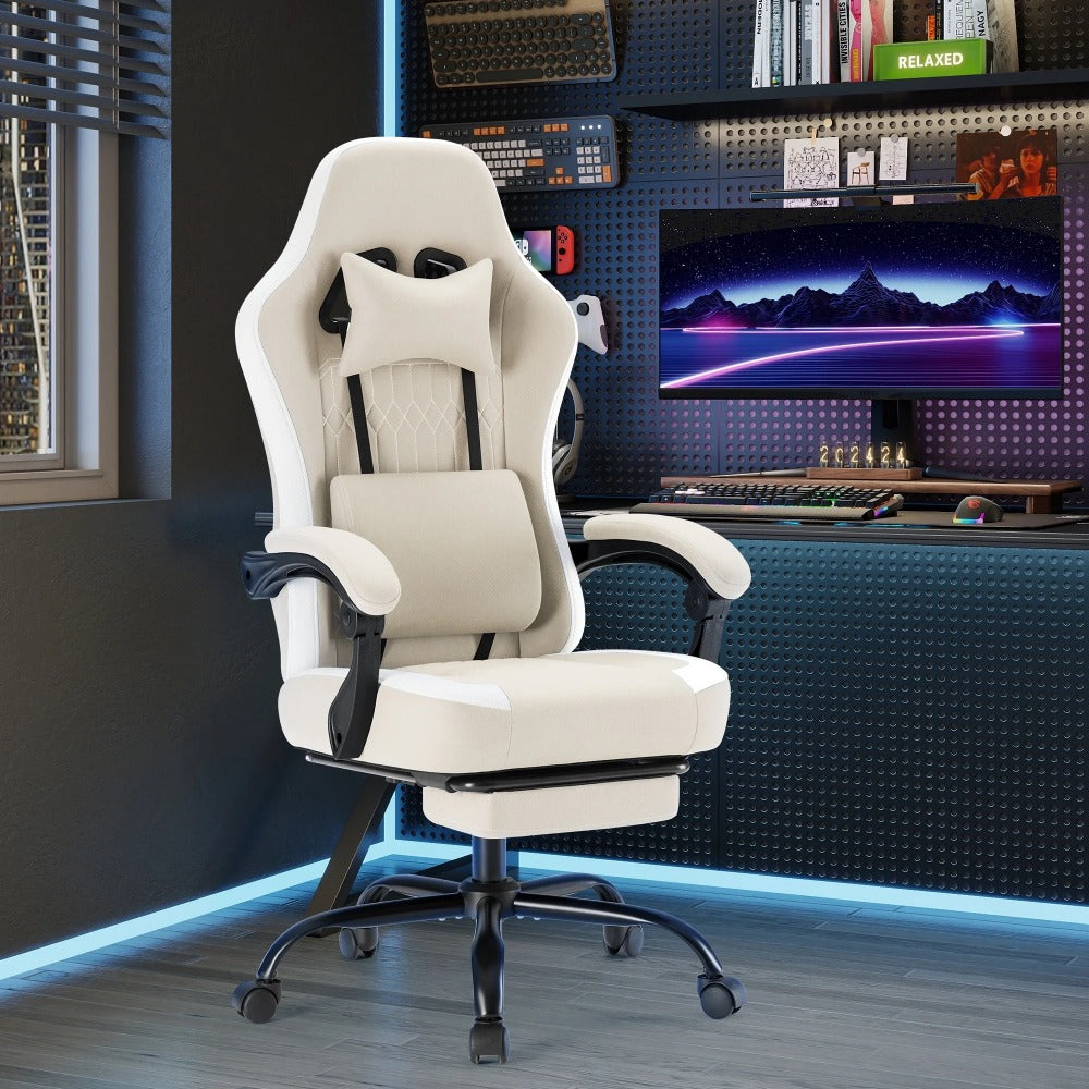 Ergonomic Computer Gaming Chair with Footrest, Lumbar Support & Headrest – Height Adjustable Office Chair with Armrests & Rollers, Black, Light Green, Blue
