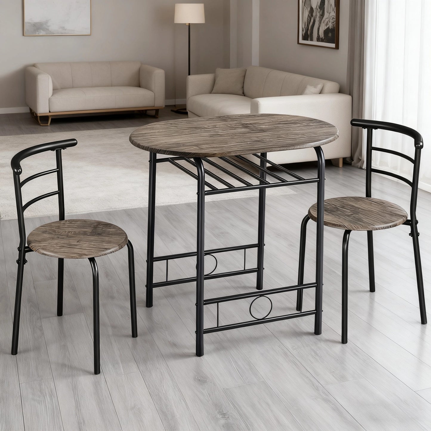 Costoffs 3-Piece Modern Round Dining Table Set for 2 - Breakfast Table Space-Saving Compact Table & 2 Chairs with Steel Legs & Storage Rack for Restaurant/Home/Kitchen