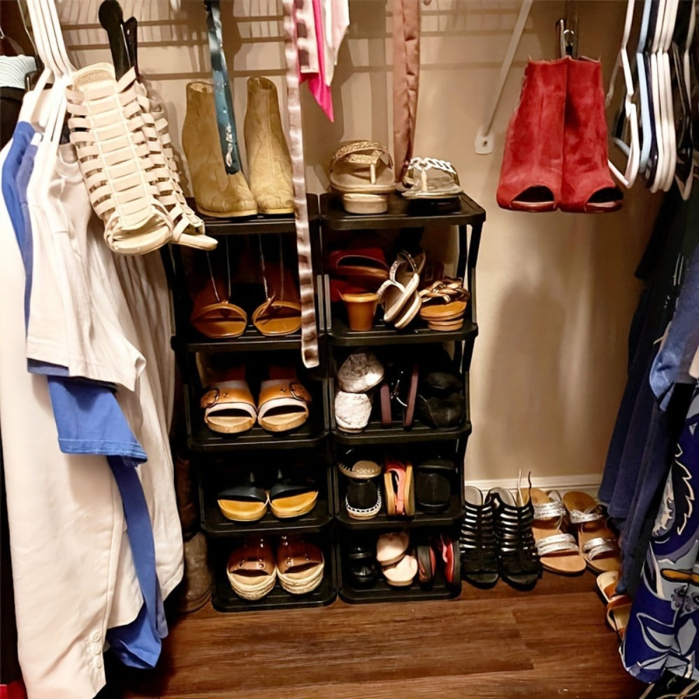 Removable Folding Narrow Shoe Rack 6/9 Tier Single Row Space Saving for Entryway Hallway Dorm Living Room Doorway, Indoor Shoe Organizer with Top Shelf for Keys & Small Items, Black