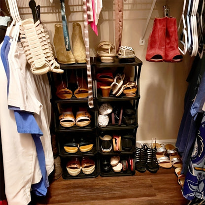 Removable Folding Narrow Shoe Rack 6/9 Tier Single Row Space Saving for Entryway Hallway Dorm Living Room Doorway, Indoor Shoe Organizer with Top Shelf for Keys & Small Items, Black