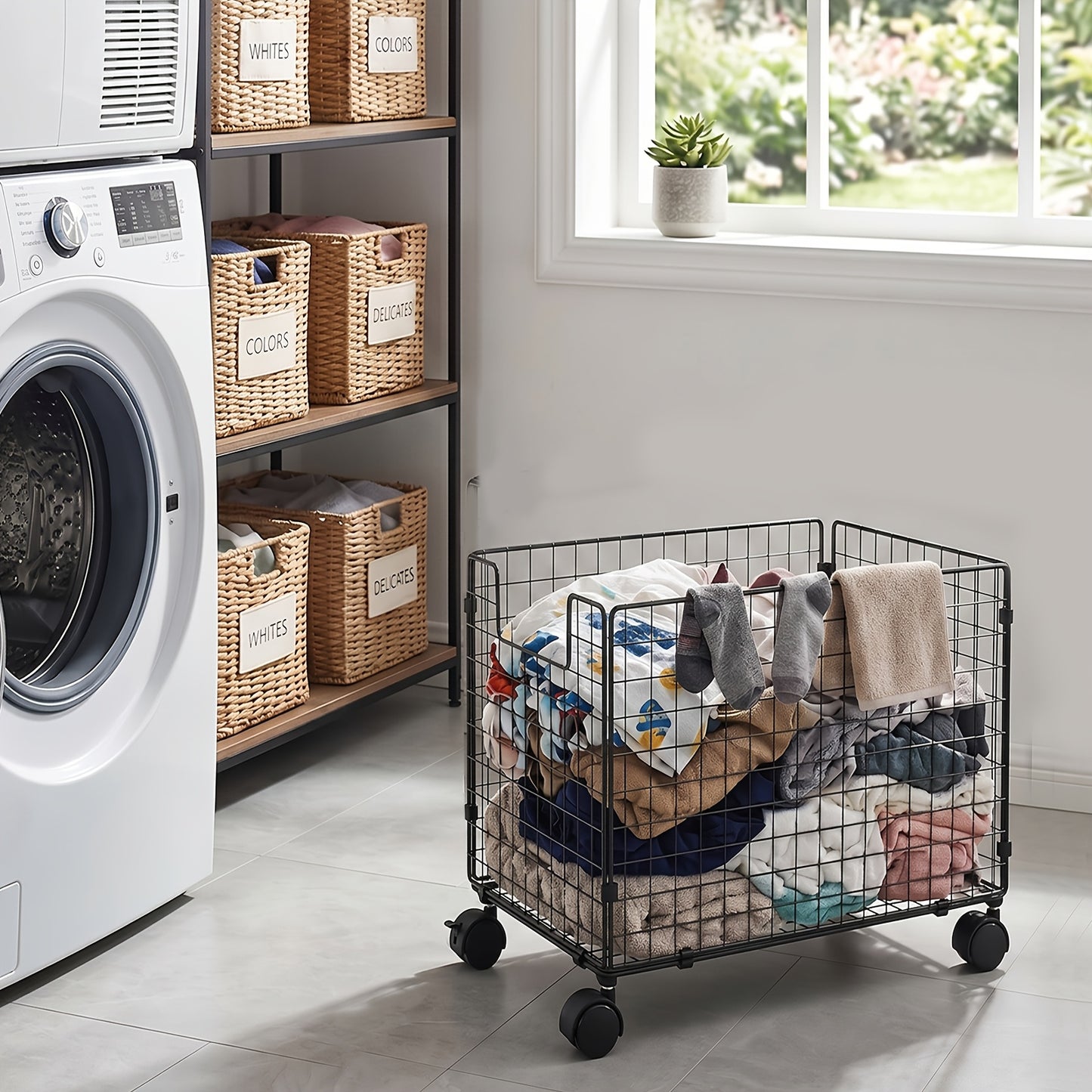 1pc Metal Storage Basket with Wheels, Multifunctional Organizer for Laundry, Bathroom And Kitchen, Without Lid, Home Organization Baskets, Boxes And Containers, Shelf Baskets
