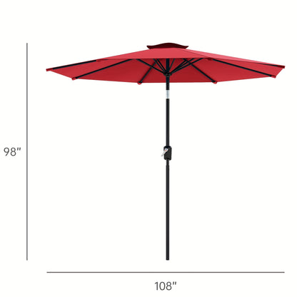 [9ft/10ft Patio Umbrella] 9ft/10ft Outdoor Patio Umbrella | Push Button Tilt, Internal Crank Lift System, 5 Colors | Ideal for Table or Beach