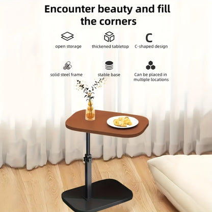 C-Shaped Sofa Side Table, Walnut Finish Adjustable Armrest Tray Table for Couch Bed Living Room Bedroom, Laptop Desk TV Tray Snack Table with Optional Wheels – Sturdy Modern Design
