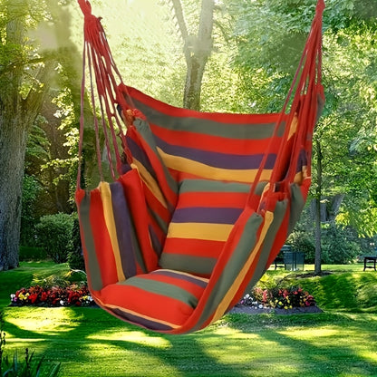 3-Piece Outdoor Canvas Hammock Set with 2 Pillows Single Hammock No Bracket Needed Space Saving Easy Install for Garden Balcony Patio 2 Colors