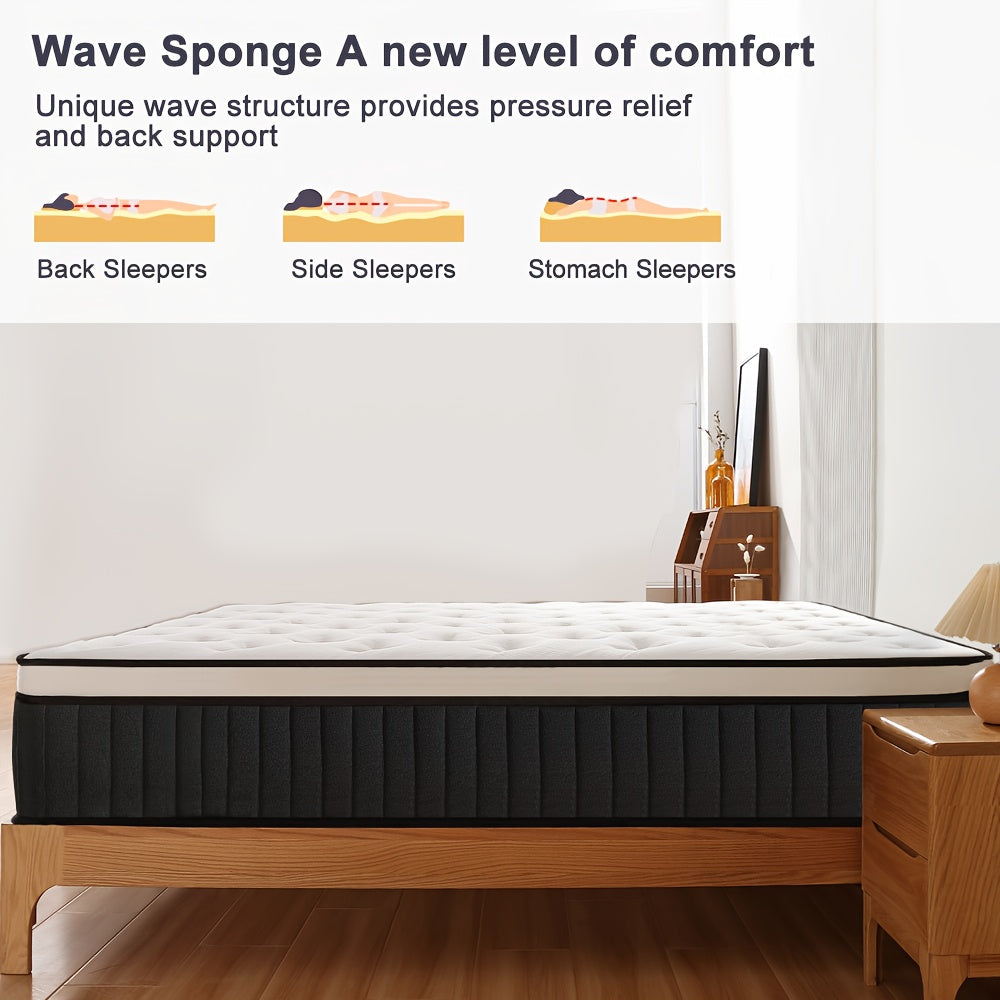 [Cooling Memory Foam] 10" Queen Size Hybrid Mattress with Memory Foam & Individually Wrapped Coils - Cooling, Motion Isolation, Certipur- - for Pressure Relief & Comfort