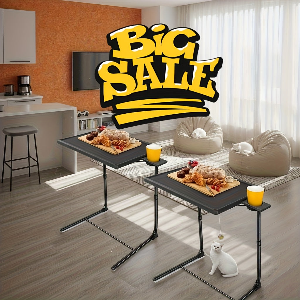Big 2-Pack/ 1-Pack Adjustable Folding Table - TV Tray Table, 6 Adjustable Heights, 3 Tilt Angles, Suitable for Food Service Furniture And Restaurant Multifunctional Dining Table