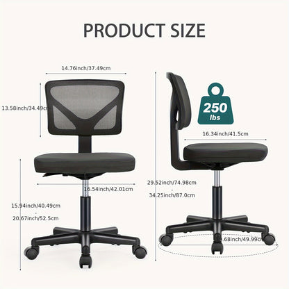 Low-Back Mesh Armless Office Chair, Swivel Rolling Computer Chair No Arms with Lumbar Support Game Computer Desk with Storage, Home Office Modern Simple Style PC Table for Youth Student Adult