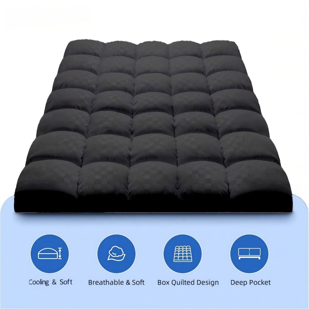 Mattress Topper Plush Down Alternative Pillow Top, Baffle Box Design, Machine Washable, Fits 8-21 Inch Deep Pocket, Twin Full Queen King Cal King, Soft Comfort Layer