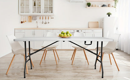 4ft/6ft Plastic Folding Table, Portable Dining Table Indoor Outdoor with Carrying Handle, Locks, Picnic Table -White